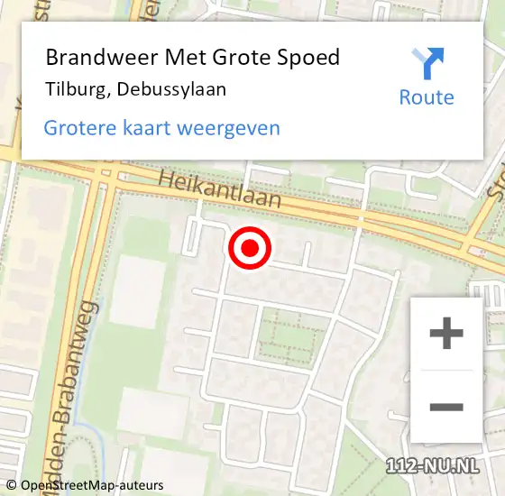 Locatie op kaart van de 112 melding: Brandweer Met Grote Spoed Naar Tilburg, Debussylaan op 11 april 2024 03:11