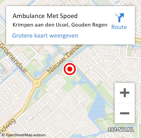 Locatie op kaart van de 112 melding: Ambulance Met Spoed Naar Krimpen aan den IJssel, Gouden Regen op 11 april 2024 03:41