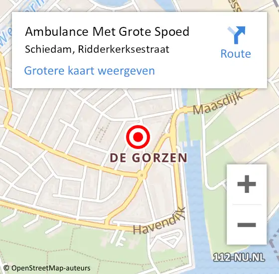 Locatie op kaart van de 112 melding: Ambulance Met Grote Spoed Naar Schiedam, Ridderkerksestraat op 11 april 2024 04:12