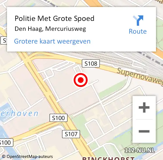 Locatie op kaart van de 112 melding: Politie Met Grote Spoed Naar Den Haag, Mercuriusweg op 11 april 2024 06:26