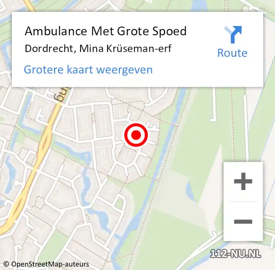 Locatie op kaart van de 112 melding: Ambulance Met Grote Spoed Naar Dordrecht, Mina Krüseman-erf op 11 april 2024 06:41