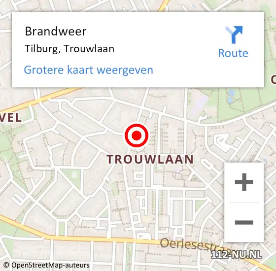 Locatie op kaart van de 112 melding: Brandweer Tilburg, Trouwlaan op 11 april 2024 06:58