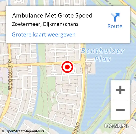 Locatie op kaart van de 112 melding: Ambulance Met Grote Spoed Naar Zoetermeer, Dijkmanschans op 11 april 2024 08:17