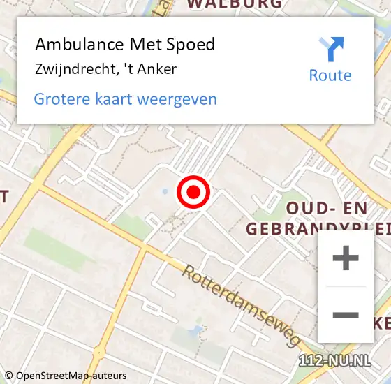 Locatie op kaart van de 112 melding: Ambulance Met Spoed Naar Zwijndrecht, 't Anker op 11 april 2024 08:21