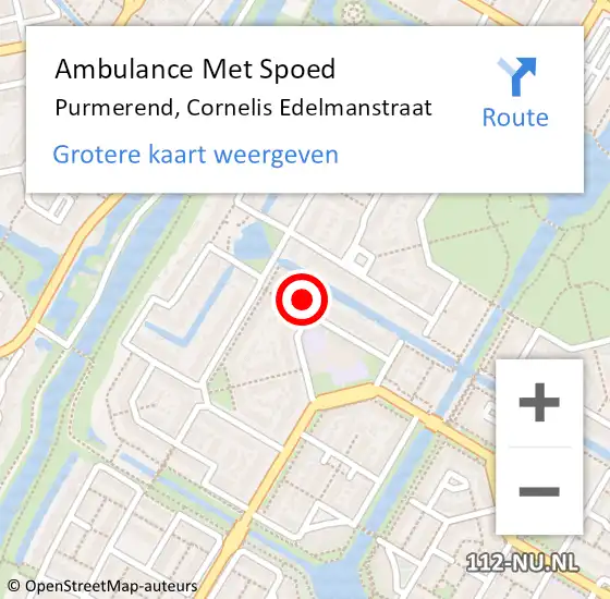 Locatie op kaart van de 112 melding: Ambulance Met Spoed Naar Purmerend, Cornelis Edelmanstraat op 11 april 2024 08:42