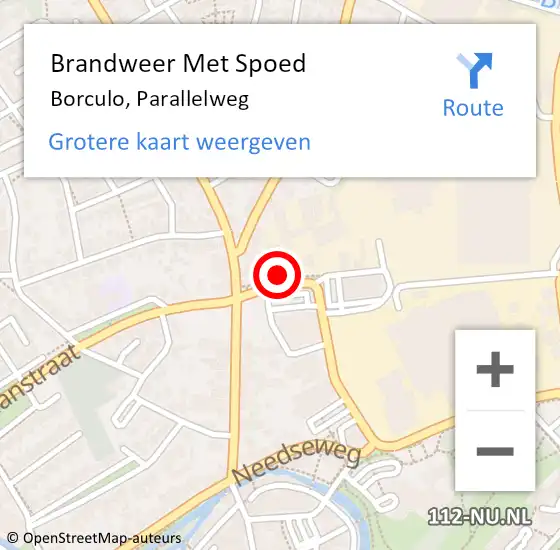 Locatie op kaart van de 112 melding: Brandweer Met Spoed Naar Borculo, Parallelweg op 11 april 2024 08:44