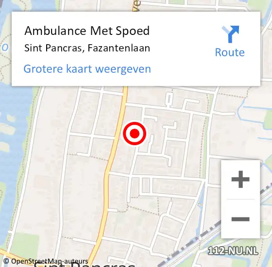 Locatie op kaart van de 112 melding: Ambulance Met Spoed Naar Sint Pancras, Fazantenlaan op 11 april 2024 08:52