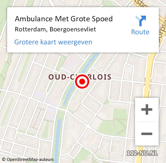 Locatie op kaart van de 112 melding: Ambulance Met Grote Spoed Naar Rotterdam, Boergoensevliet op 11 april 2024 09:07