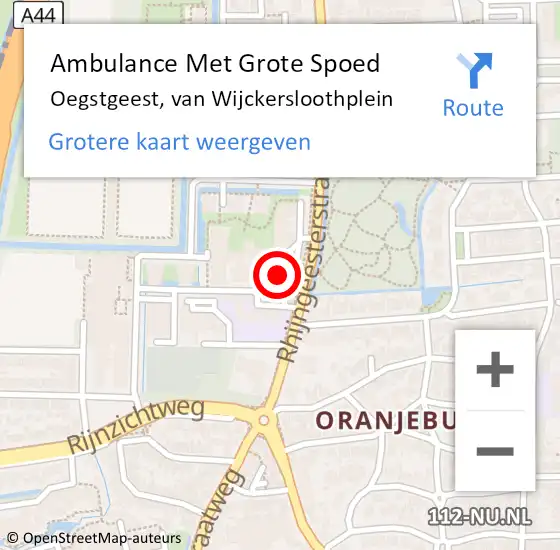 Locatie op kaart van de 112 melding: Ambulance Met Grote Spoed Naar Oegstgeest, van Wijckersloothplein op 11 april 2024 09:16
