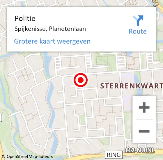 Locatie op kaart van de 112 melding: Politie Spijkenisse, Planetenlaan op 11 april 2024 09:29