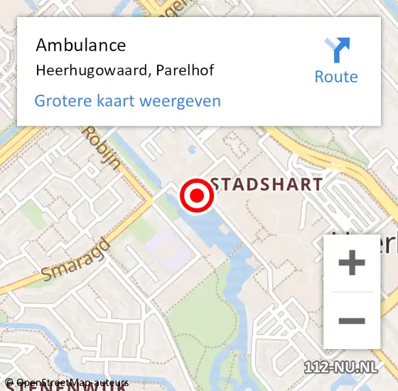 Locatie op kaart van de 112 melding: Ambulance Heerhugowaard, Parelhof op 11 april 2024 09:32