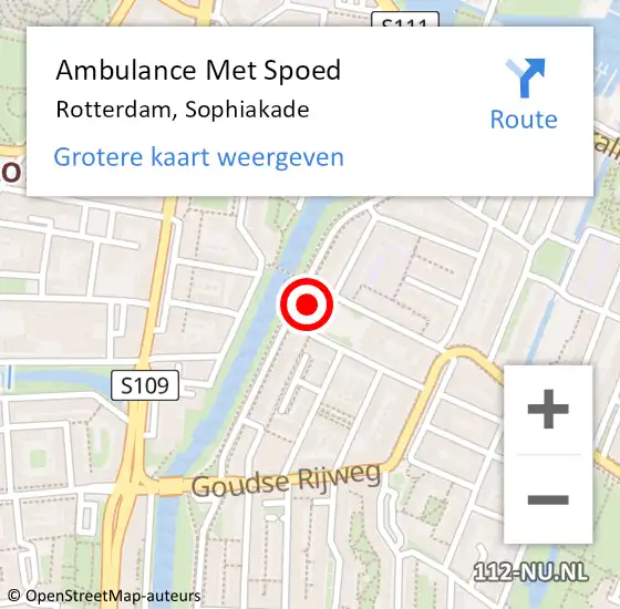 Locatie op kaart van de 112 melding: Ambulance Met Spoed Naar Rotterdam, Sophiakade op 11 april 2024 09:35