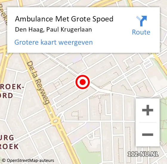 Locatie op kaart van de 112 melding: Ambulance Met Grote Spoed Naar Den Haag, Paul Krugerlaan op 11 april 2024 09:38