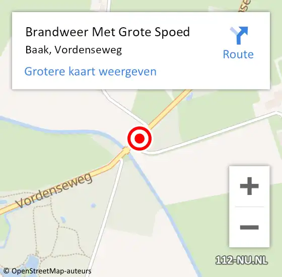 Locatie op kaart van de 112 melding: Brandweer Met Grote Spoed Naar Baak, Vordenseweg op 2 oktober 2014 07:19