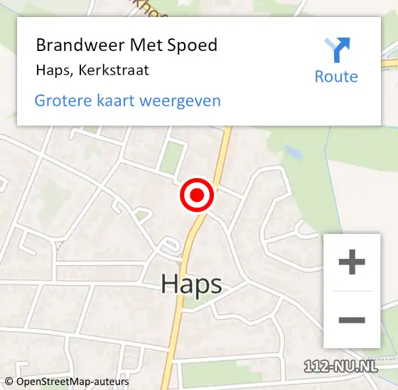 Locatie op kaart van de 112 melding: Brandweer Met Spoed Naar Haps, Kerkstraat op 11 april 2024 10:10