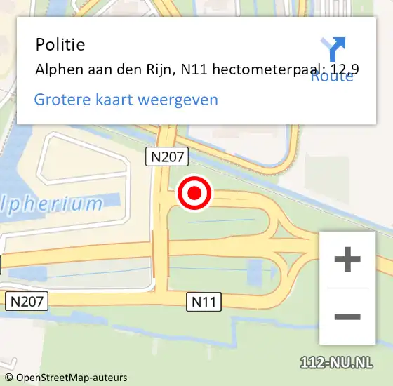 Locatie op kaart van de 112 melding: Politie Alphen aan den Rijn, N11 hectometerpaal: 12,9 op 11 april 2024 10:24