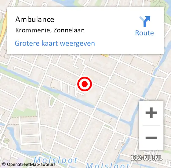 Locatie op kaart van de 112 melding: Ambulance Krommenie, Zonnelaan op 11 april 2024 10:31