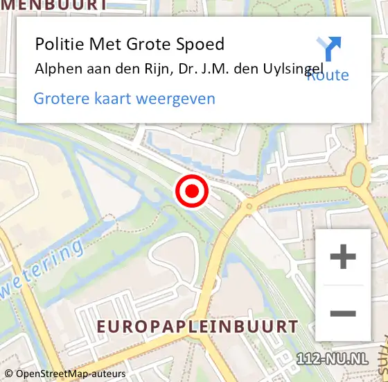 Locatie op kaart van de 112 melding: Politie Met Grote Spoed Naar Alphen aan den Rijn, Dr. J.M. den Uylsingel op 11 april 2024 11:27