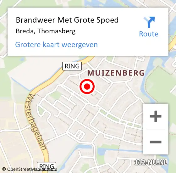 Locatie op kaart van de 112 melding: Brandweer Met Grote Spoed Naar Breda, Thomasberg op 11 april 2024 11:30