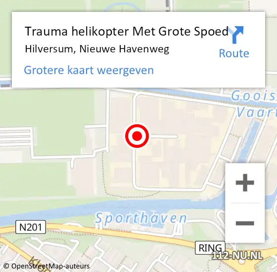 Locatie op kaart van de 112 melding: Trauma helikopter Met Grote Spoed Naar Hilversum, Nieuwe Havenweg op 11 april 2024 11:56