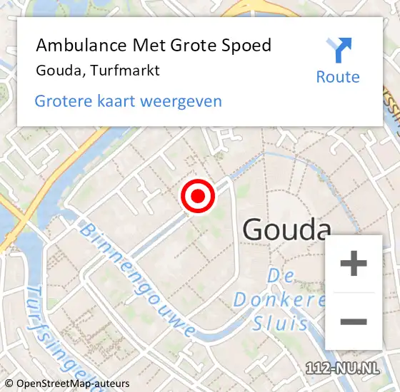 Locatie op kaart van de 112 melding: Ambulance Met Grote Spoed Naar Gouda, Turfmarkt op 11 april 2024 11:56