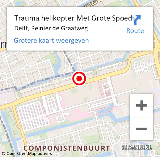 Locatie op kaart van de 112 melding: Trauma helikopter Met Grote Spoed Naar Delft, Reinier de Graafweg op 11 april 2024 12:31