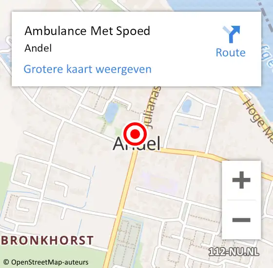 Locatie op kaart van de 112 melding: Ambulance Met Spoed Naar Andel op 11 april 2024 12:59