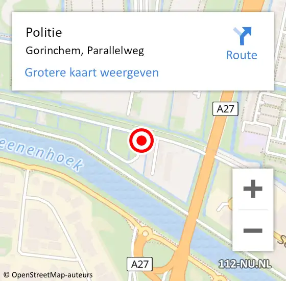 Locatie op kaart van de 112 melding: Politie Gorinchem, Parallelweg op 11 april 2024 13:03