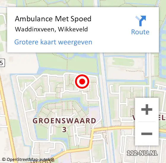 Locatie op kaart van de 112 melding: Ambulance Met Spoed Naar Waddinxveen, Wikkeveld op 11 april 2024 13:12