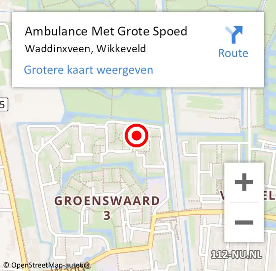 Locatie op kaart van de 112 melding: Ambulance Met Grote Spoed Naar Waddinxveen, Wikkeveld op 11 april 2024 13:26