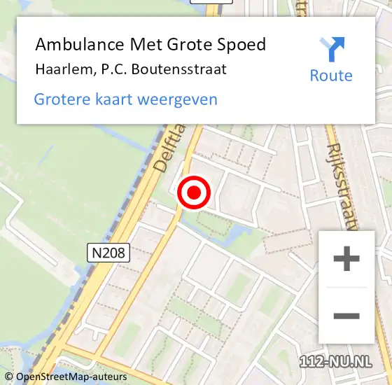 Locatie op kaart van de 112 melding: Ambulance Met Grote Spoed Naar Haarlem, P.C. Boutensstraat op 11 april 2024 13:52