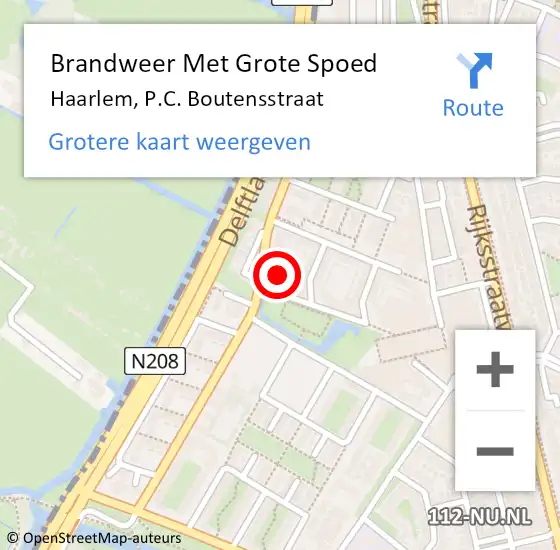 Locatie op kaart van de 112 melding: Brandweer Met Grote Spoed Naar Haarlem, P.C. Boutensstraat op 11 april 2024 13:52