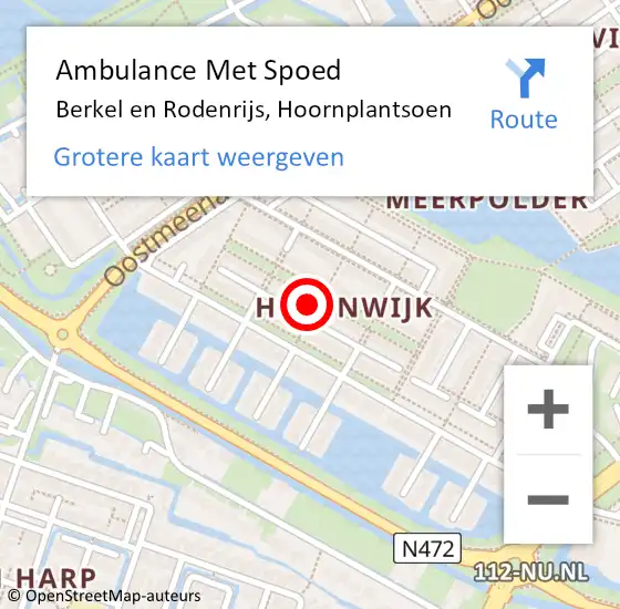 Locatie op kaart van de 112 melding: Ambulance Met Spoed Naar Berkel en Rodenrijs, Hoornplantsoen op 11 april 2024 14:30