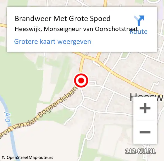 Locatie op kaart van de 112 melding: Brandweer Met Grote Spoed Naar Heeswijk, Monseigneur van Oorschotstraat op 11 april 2024 14:52