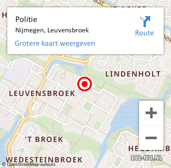 Locatie op kaart van de 112 melding: Politie Nijmegen, Leuvensbroek op 11 april 2024 15:03