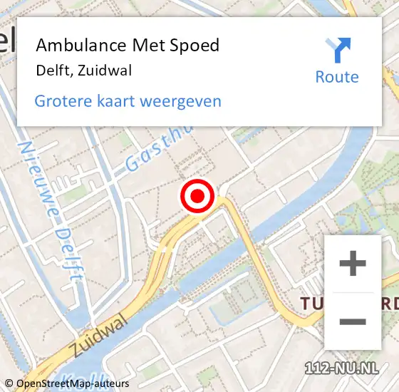 Locatie op kaart van de 112 melding: Ambulance Met Spoed Naar Delft, Zuidwal op 11 april 2024 15:09