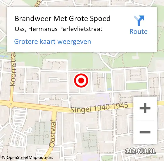 Locatie op kaart van de 112 melding: Brandweer Met Grote Spoed Naar Oss, Hermanus Parlevlietstraat op 11 april 2024 15:26