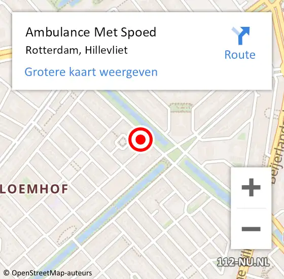 Locatie op kaart van de 112 melding: Ambulance Met Spoed Naar Rotterdam, Hillevliet op 11 april 2024 15:37