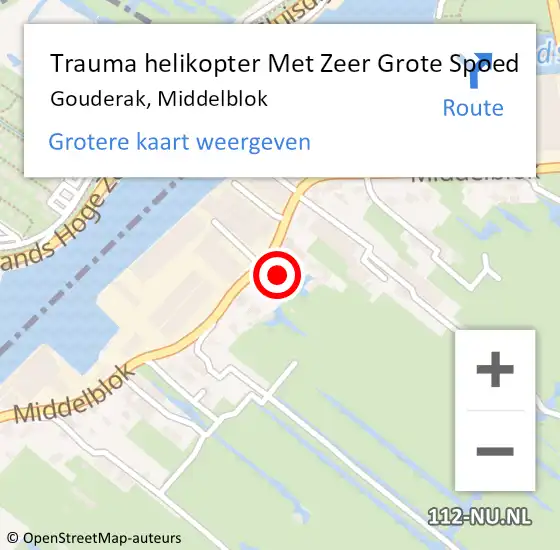 Locatie op kaart van de 112 melding: Trauma helikopter Met Zeer Grote Spoed Naar Gouderak, Middelblok op 11 april 2024 15:47