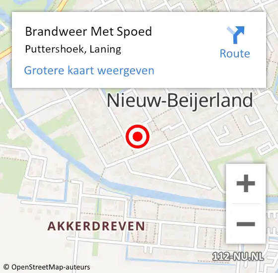 Locatie op kaart van de 112 melding: Brandweer Met Spoed Naar Puttershoek, Laning op 11 april 2024 16:30