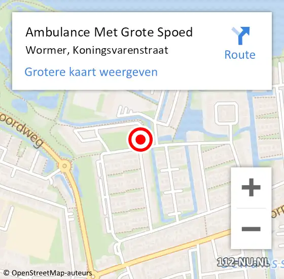 Locatie op kaart van de 112 melding: Ambulance Met Grote Spoed Naar Wormer, Koningsvarenstraat op 11 april 2024 16:31