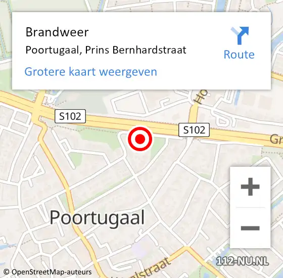 Locatie op kaart van de 112 melding: Brandweer Poortugaal, Prins Bernhardstraat op 11 april 2024 17:39