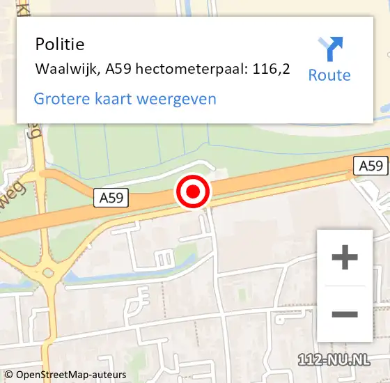 Locatie op kaart van de 112 melding: Politie Waalwijk, A59 hectometerpaal: 116,2 op 11 april 2024 17:49