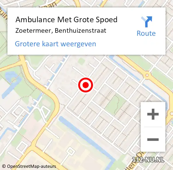 Locatie op kaart van de 112 melding: Ambulance Met Grote Spoed Naar Zoetermeer, Benthuizenstraat op 11 april 2024 18:05