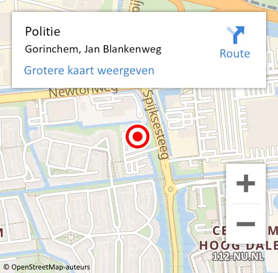 Locatie op kaart van de 112 melding: Politie Gorinchem, Jan Blankenweg op 11 april 2024 18:13