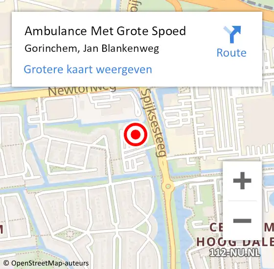 Locatie op kaart van de 112 melding: Ambulance Met Grote Spoed Naar Gorinchem, Jan Blankenweg op 11 april 2024 18:13