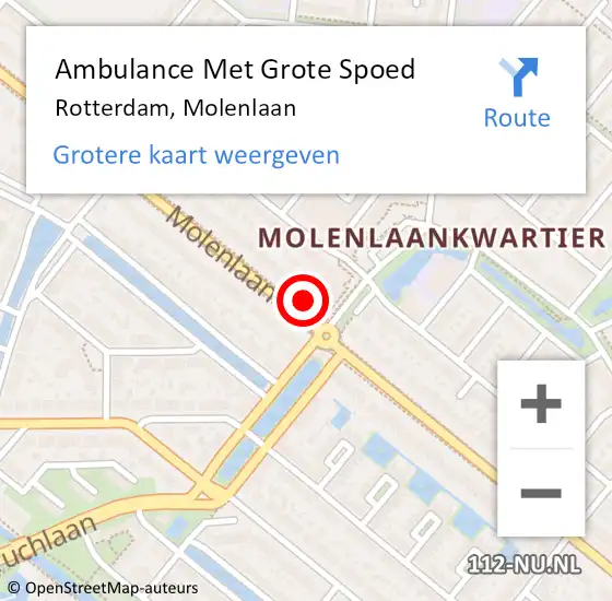 Locatie op kaart van de 112 melding: Ambulance Met Grote Spoed Naar Rotterdam, Molenlaan op 11 april 2024 18:29