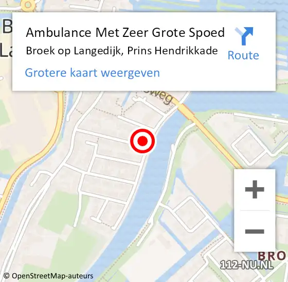 Locatie op kaart van de 112 melding: Ambulance Met Zeer Grote Spoed Naar Broek op Langedijk, Prins Hendrikkade op 11 april 2024 18:46