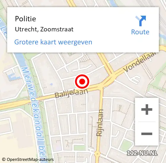 Locatie op kaart van de 112 melding: Politie Utrecht, Zoomstraat op 11 april 2024 18:49