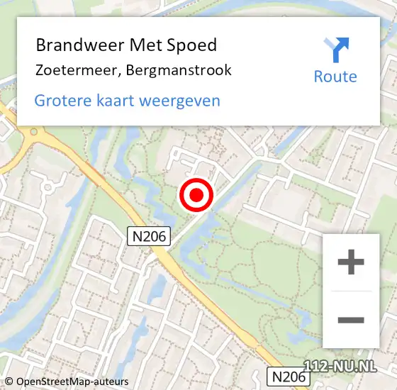 Locatie op kaart van de 112 melding: Brandweer Met Spoed Naar Zoetermeer, Bergmanstrook op 11 april 2024 18:50